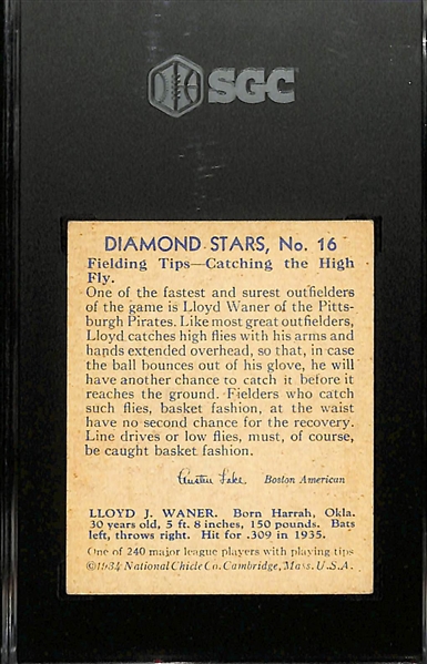 1934-36 Diamond Stars #16 Lloyd Waner (HOF) Graded SGC 5
