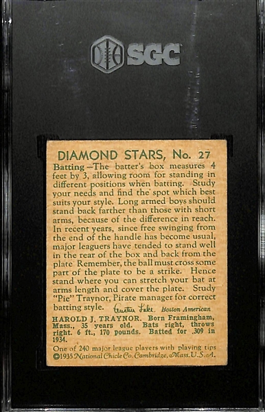 1934-36 Diamond Stars #27 Pie Traynor (HOF) Graded SGC 1.5