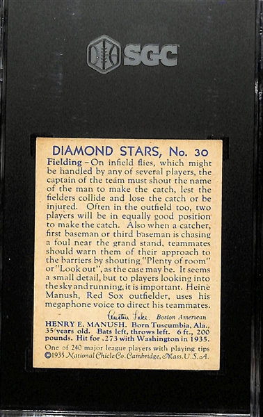 1934-36 Diamond Stars #30 Heinie Manush (HOF) Graded SGC 6