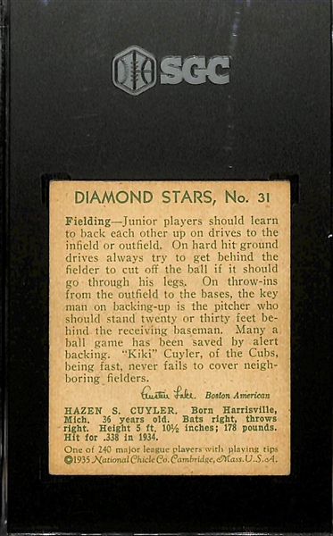 1934-36 Diamond Stars #31 Kiki Cuyler (HOF) Graded SGC 5
