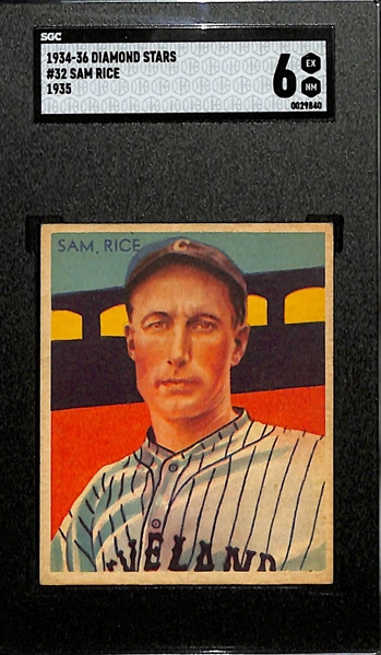 1934-36 Diamond Stars #32 Sam Rice (HOF) Graded SGC 6