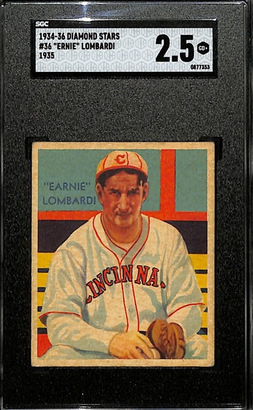 1934-36 Diamond Stars #36 Ernie Lombardi (HOF) Graded SGC 2.5