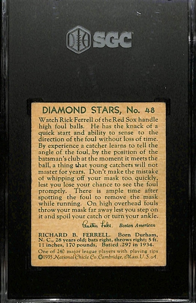 1934-36 Diamond Stars #48 Rick Ferrell (HOF) Graded SGC 5