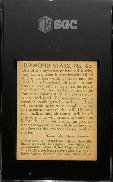 1934-36 Diamond Stars #60 Red Ruffing (HOF) Graded SGC 2