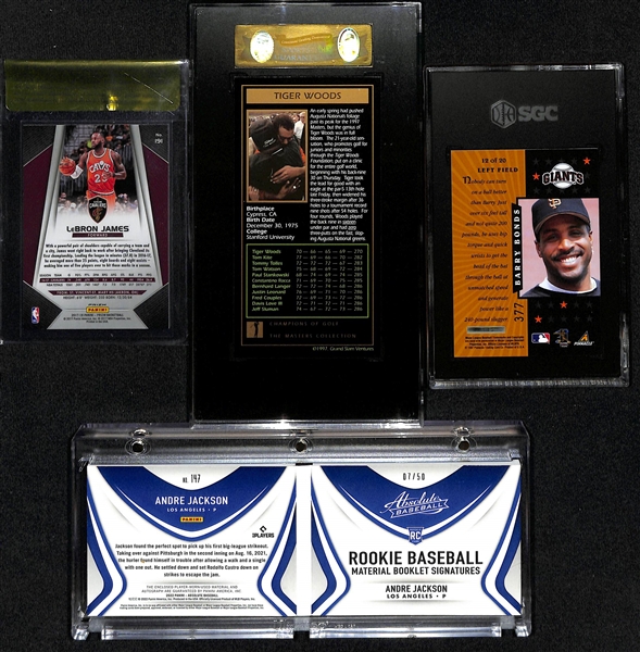 Lot of (4) Sports Cards inc. 2017-18 Prizm LeBron James Red White and Blue (BGS 9.5), 1997-99 Grand Slam Tiger Woods Rookie Card (SGC 9), +