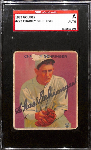 Autographed 933 Goudey Charley Gehringer Card #222 (HOF) - SGC Authenticated/Slabbed