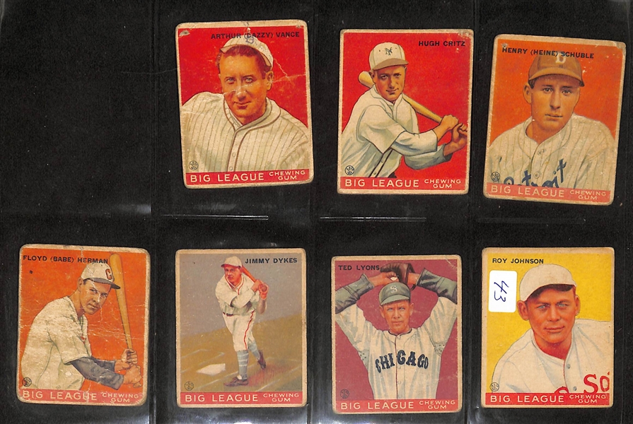 Lot of (76) Different 1933 Goudey Baseball Cards w. Jimmy Dykes #6 & Red Faber (HOF)