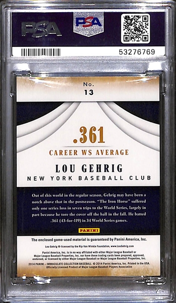 2014 Panini Immaculate Lou Gehrig Game-Used Baseball Relic Card Accolades Materials Insert #ed/99 - Graded PSA 8
