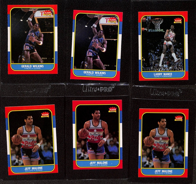(18) 1986-87 Fleer Basketball Cards w. Patrick Ewing, Karl Malone, Clyde Drexler, (3) Abdul-Jabbar, (2) Chris Mullin,  Isiah Thomas, (2) James Worthy, +