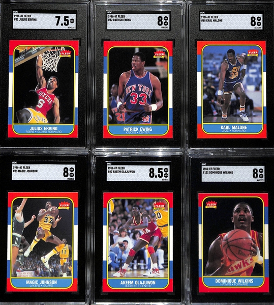 High-Quality 1986-87 Fleer Basketball Near Complete Set (130 of 132 cards) w.  10 Graded Cards - Mostly Pack-Fresh Condition (Missing Michael Jordan & Isiah Thomas)