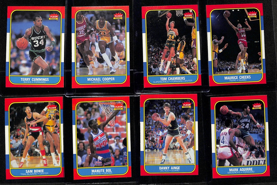 1986-87 Fleer Basketball Partial Set (109 of 132 cards) w.  6 Graded Cards (Magic Johnson SGC 8, Karl Malone SGC 7.5, Dominique Wilkins SGC 7, Kareem Abdul-Jabaar SGC 8, Hakeem Olajuwon SGC 7.5,...