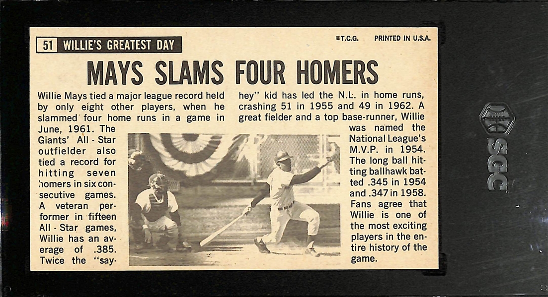 RARE High-Grade 1964 Topps Giants Willie Mays Short Print SP #51 Graded SGC 9 Mint