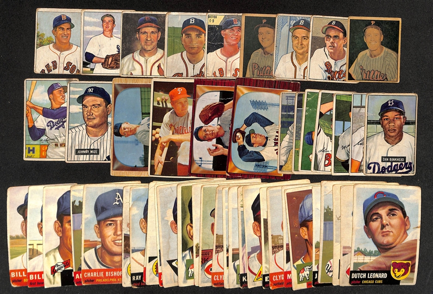 Lot of (50) 1950-55 Topps & Bowman Baseball Cards w. 1950 Bowman Enos Slaughter