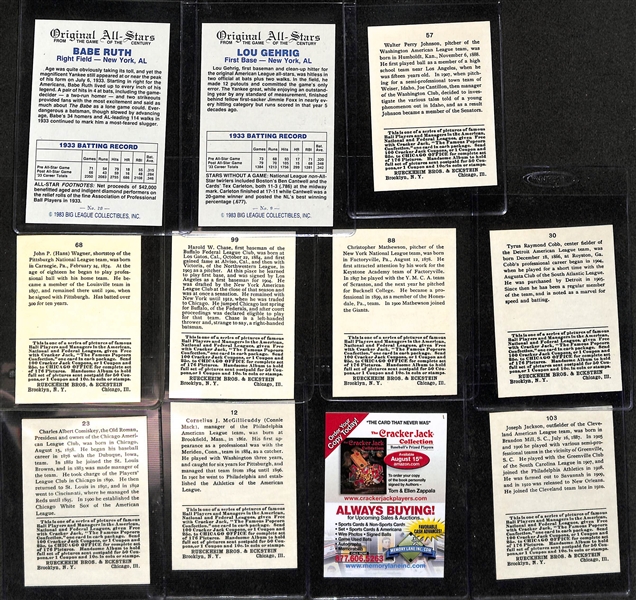 1993 Cracker Jack 1915 Complete c. 1980s Reprint Set (176 Cards w. Joe Jackson & Babe Ruth) & 1983 Big League Collectibles Original All-Stars Set (40 Cards) w. Ruth & Gehrig
