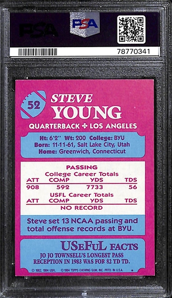 1984 Topps USFL Steve Young Rookie Card Graded PSA 6