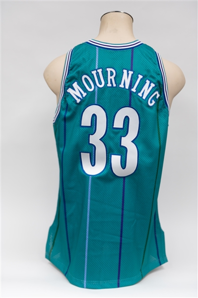 Alonzo Mourning Signed Charlotte Hornets Jersey - Made by Champion, Size 48 (JSA) - Presented to Halftime Performer Jeremy Kable