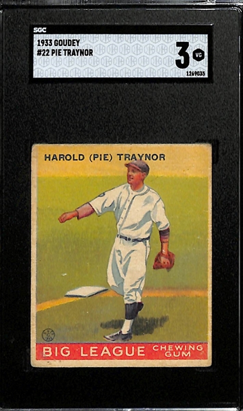 1933 Goudey #22 Pie Traynor Graded SGC 3