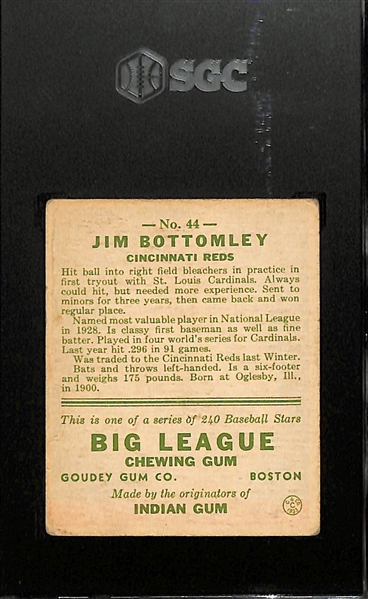 1933 Goudey #44 Jim Bottomley Graded SGC 3