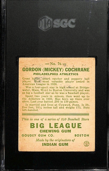 1933 Goudey #76 Mickey Cochrane Graded SGC 4