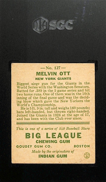1933 Goudey #127 Melvin Ott Graded SGC Authentic