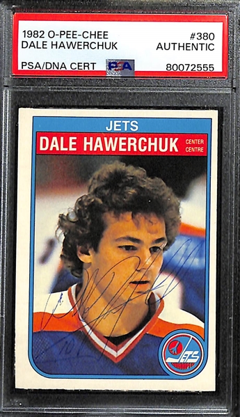 Lot of (4) PSA/DNA Authentic 1980s Hockey Rookie Autograph Cards - 1982-83 O-Pee-Chee Dale Hawerchuk, (2) 1981-82 Topps Dino Ciccarelli, 1980-81 Topps Mike Gartner 
