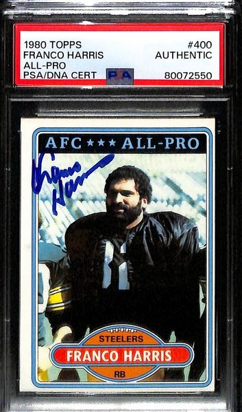 Lot of (3) PSA/DNA Authentic Football Hall of Fame Autograph Cards - 1981 Topps Dwight Clark, 1980 Topps Ottis Anderson, 1980 Topps Franco Harris