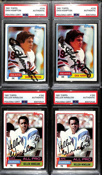 Lot of (4) PSA/DNA Authentic Hall Of Fame Football Rookie Autograph Cards - (2) 1981 Topps Dan Hampton, (2) 1981 Topps Kellen Winslow