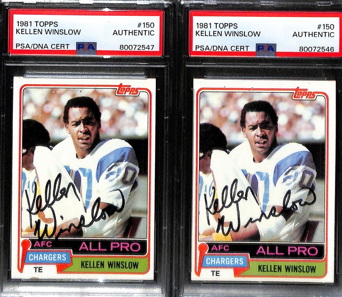 Lot of (4) PSA/DNA Authentic Hall Of Fame Football Rookie Autograph Cards - (2) 1981 Topps Dan Hampton, (2) 1981 Topps Kellen Winslow