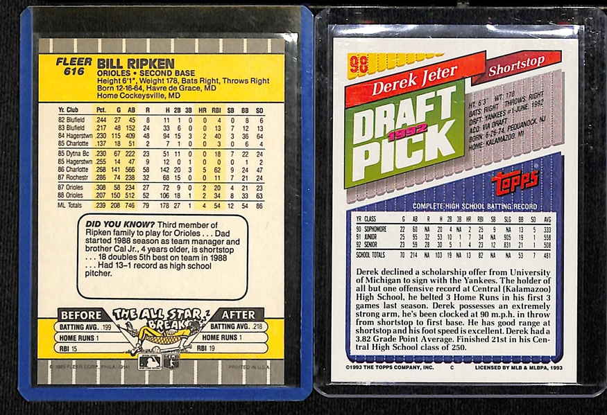 Lot of (46+) Sports Cards w/ Rookies, SPs, and Packs inc. 1989 Fleer Bill Ripken FF Error, 1993 Topps Derek Jeter Rookie, +