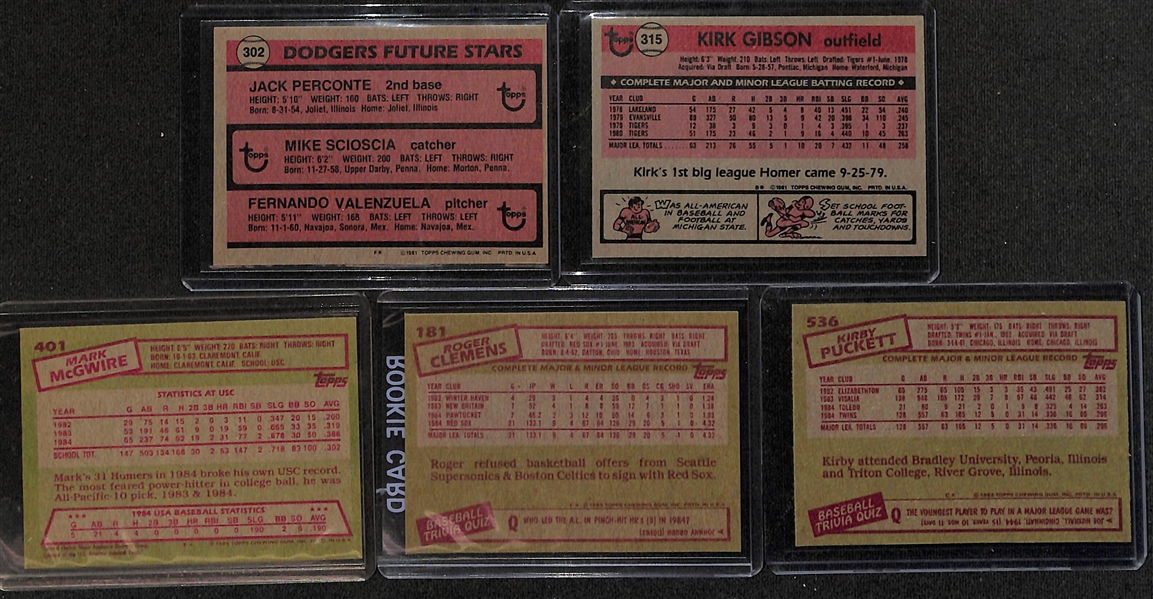 Lot of (2) Complete Topps Baseball Sets - 1981, 1985 w/ Puckett, McGwire, Clemens, Gibson, Valenzula Rookies