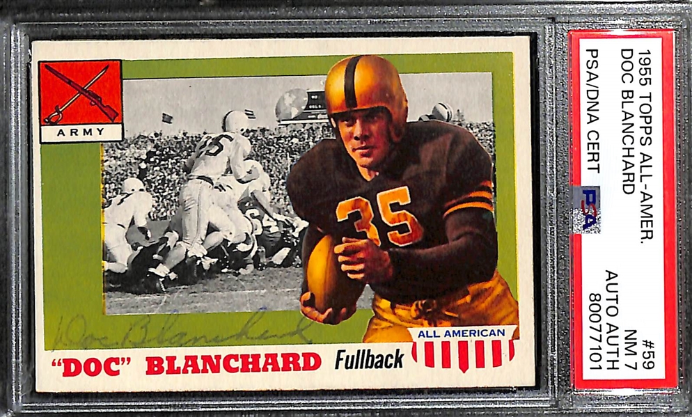 High Grade Signed 1955 Topps All-American Football Cards - Doc Blanchard (Card Grade 7) & Chub Peabody (Card Grade 8) - PSA/DNA Slabbed - Autos Grade Authentic
