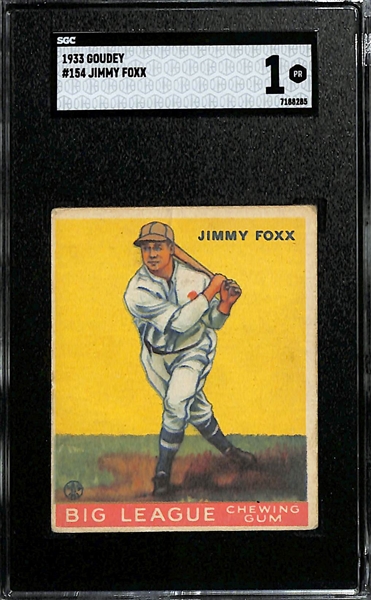1933 Goudey #154 Jimmy Foxx Graded SGC 1