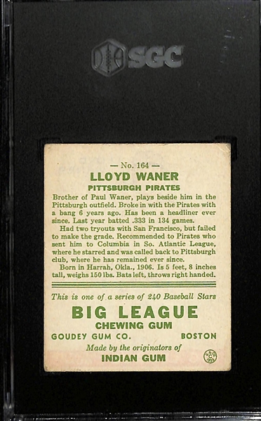 1933 Goudey #164 Lloyd Waner (HOF) Graded SGC 2.5