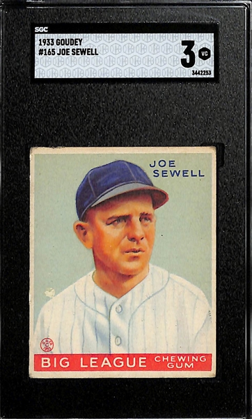 1933 Goudey #165 Joe Sewell (HOF) Rookie Card Graded SGC 3