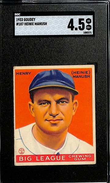 1933 Goudey #187 Heinie Manush Graded SGC 4.5