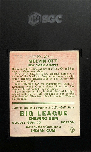1933 Goudey #207 Melvin Ott Graded SGC 3