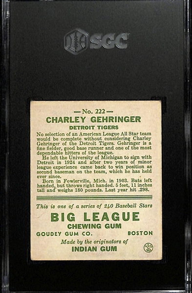 1933 Goudey #222 Charley Gehringer Graded SGC 4