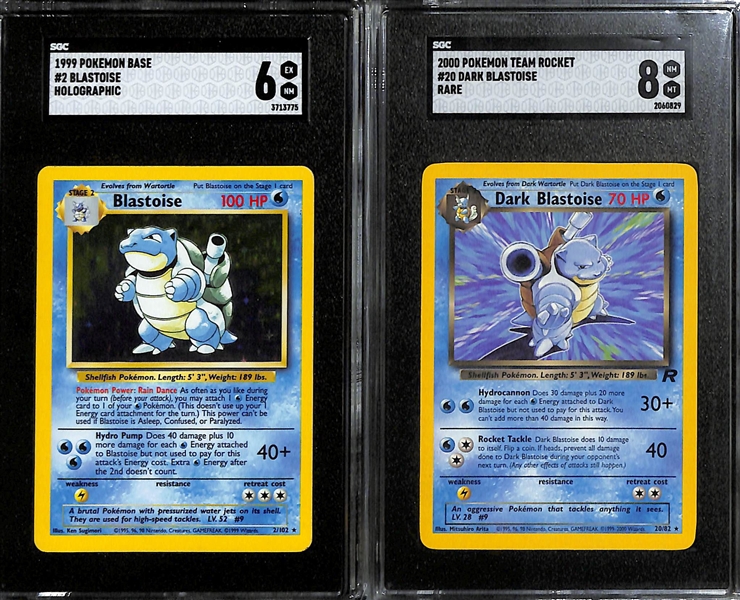 Lot of (6) SGC Graded 1990s-2020s Pokemon Cards inc. 1999 Base Set Blastoise Holo (SGC 6), 2000 Team Rocket Dark Blastoise (SGC 8),+