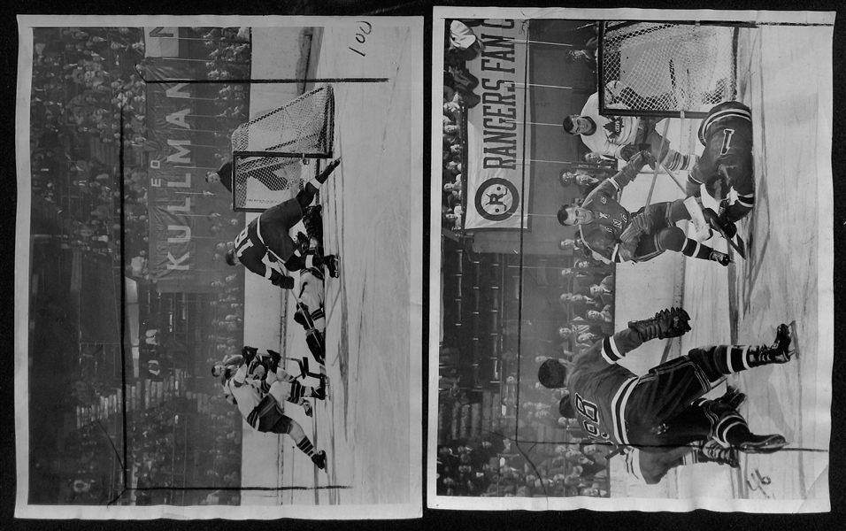RARE Lot of (11) 1955-56 NHL Hockey Type 1 Press/Wire Photos w. Primarily Rangers w. Many Stars