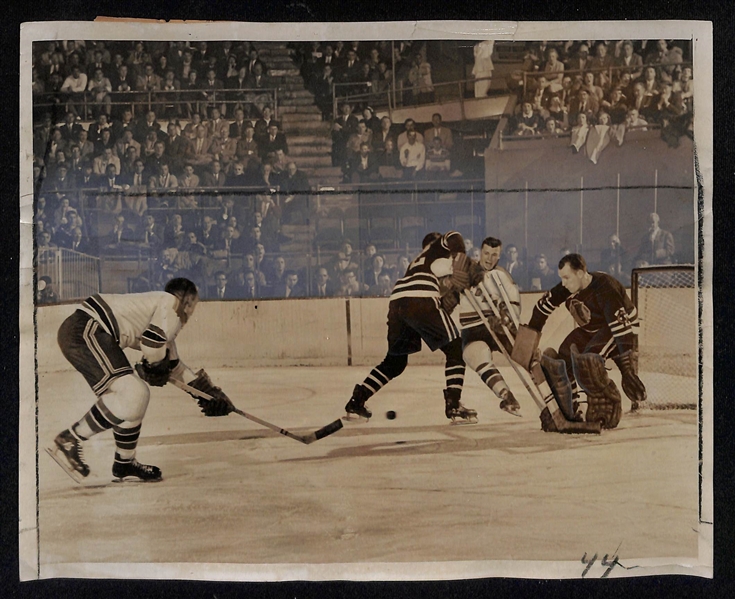 RARE Lot of (11) 1955-56 NHL Hockey Type 1 Press/Wire Photos w. Primarily Rangers w. Many Stars