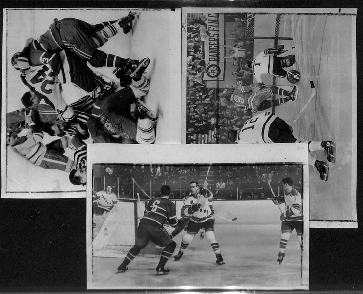 Lot of (18) 1966-67 NHL Hockey Type 1 Press/Wire Photos w. Mostly Rangers & Canadians w. Many Stars
