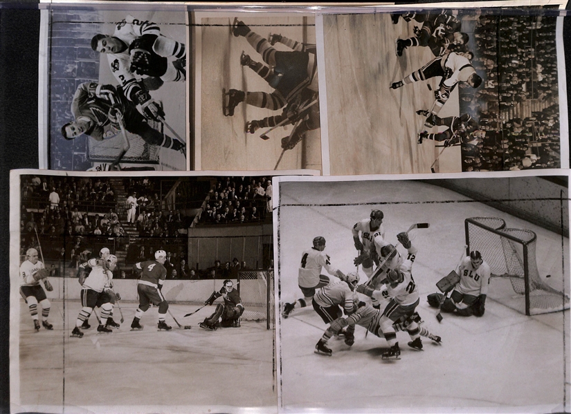 Lot of (25) 1967 NHL Hockey Type 1 Press/Wire Photos w. Mostly Rangers  w. Many Stars