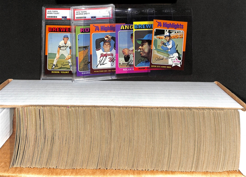 1975 Topps Baseball Near Complete Set (Missing 12 - All Commons) of 660 Cards w. George Brett PSA 5 & Yount PSA 5 