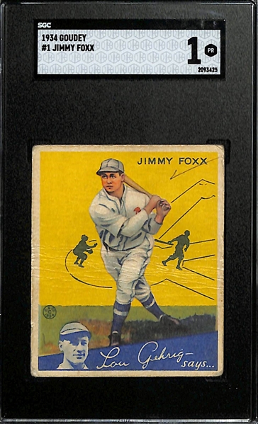 1934 Goudey #1 Jimmy Foxx Graded SGC 1