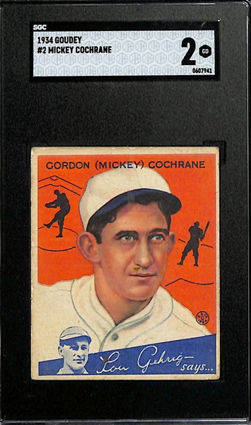 1934 Goudey #2 Mickey Cochrane Graded SGC 2