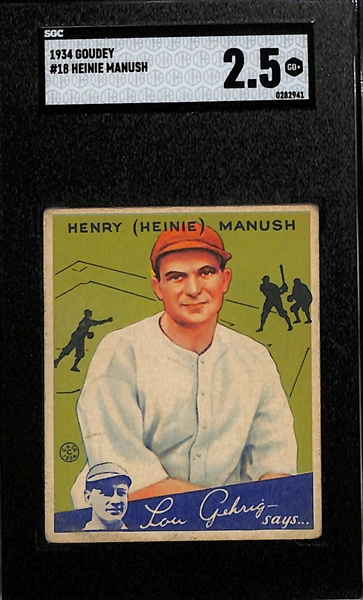 1934 Goudey Lot w. #18 Heinie Manush (SGC 2.5) & #21 Bill Terry (SGC 2)