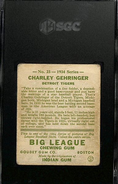1934 Goudey #23 Charley Gehringer Graded SGC 1.5