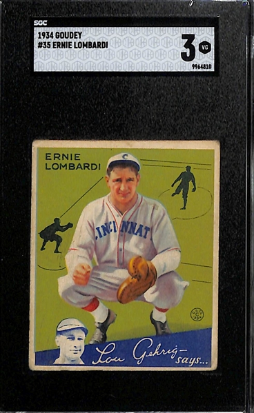 1934 Goudey Lot w. #35 Ernie Lombardi (SGC 3) & #94 Red Rolfe (SGC 1.5)