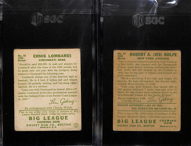 1934 Goudey Lot w. #35 Ernie Lombardi (SGC 3) & #94 Red Rolfe (SGC 1.5)