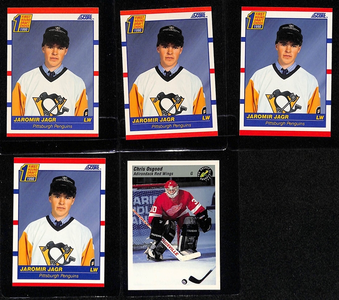 Lot of (17) 1990s Hockey Rookie Cards - Joe Sakic, Eric Lindros, (4) Martin Brodeur, Niklas Lindsrom, Ed Belfour, (8) Jaromir Jagr, Chris Osgood